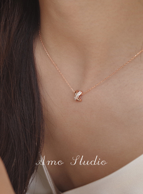 AMO闪钻交叉银项链轻奢气质百搭