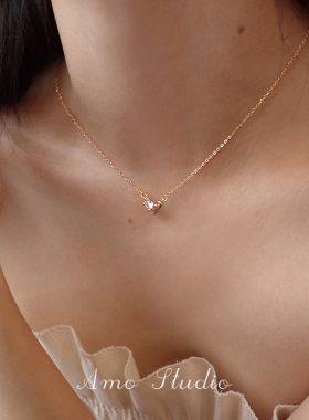AMO闪钻爱心项链女纯银简约高级