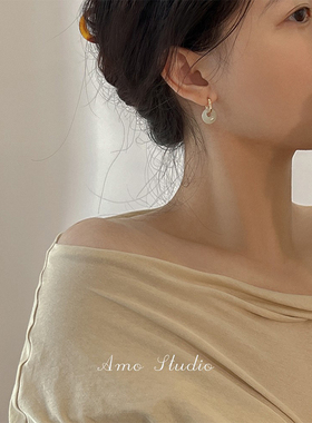 AMO天然和田玉耳环女转运中式