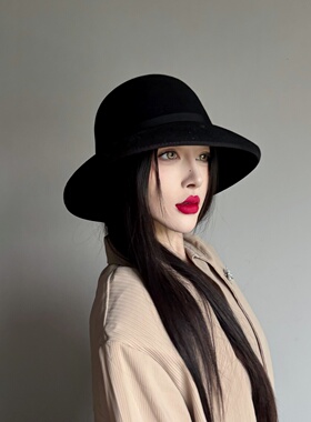 奥黛丽赫本风羊毛呢盆帽女显脸小