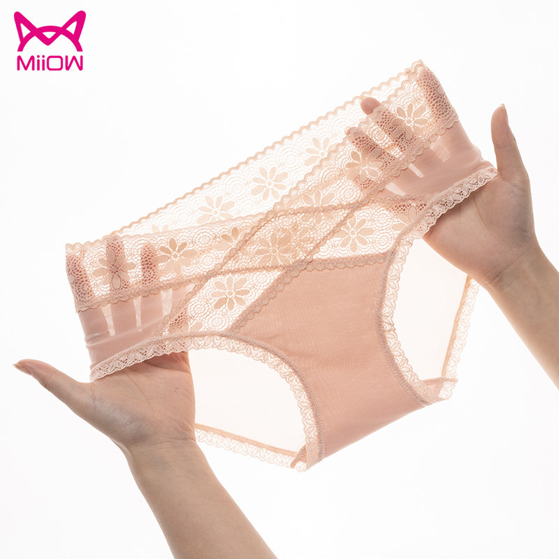 猫人夏无痕薄款性感蕾丝透气内裤 miiow猫人天彩内裤