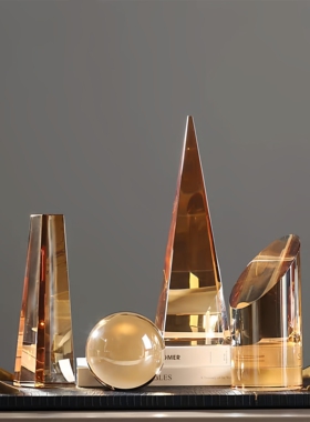 现代轻奢水晶几何方形琥珀摆件