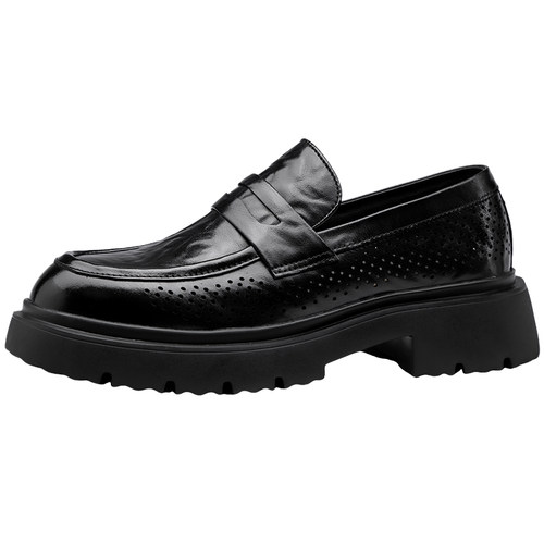 皮鞋男士夏季镂空透气防臭一脚蹬真皮百搭商务休闲时尚套脚乐福鞋 - 图3