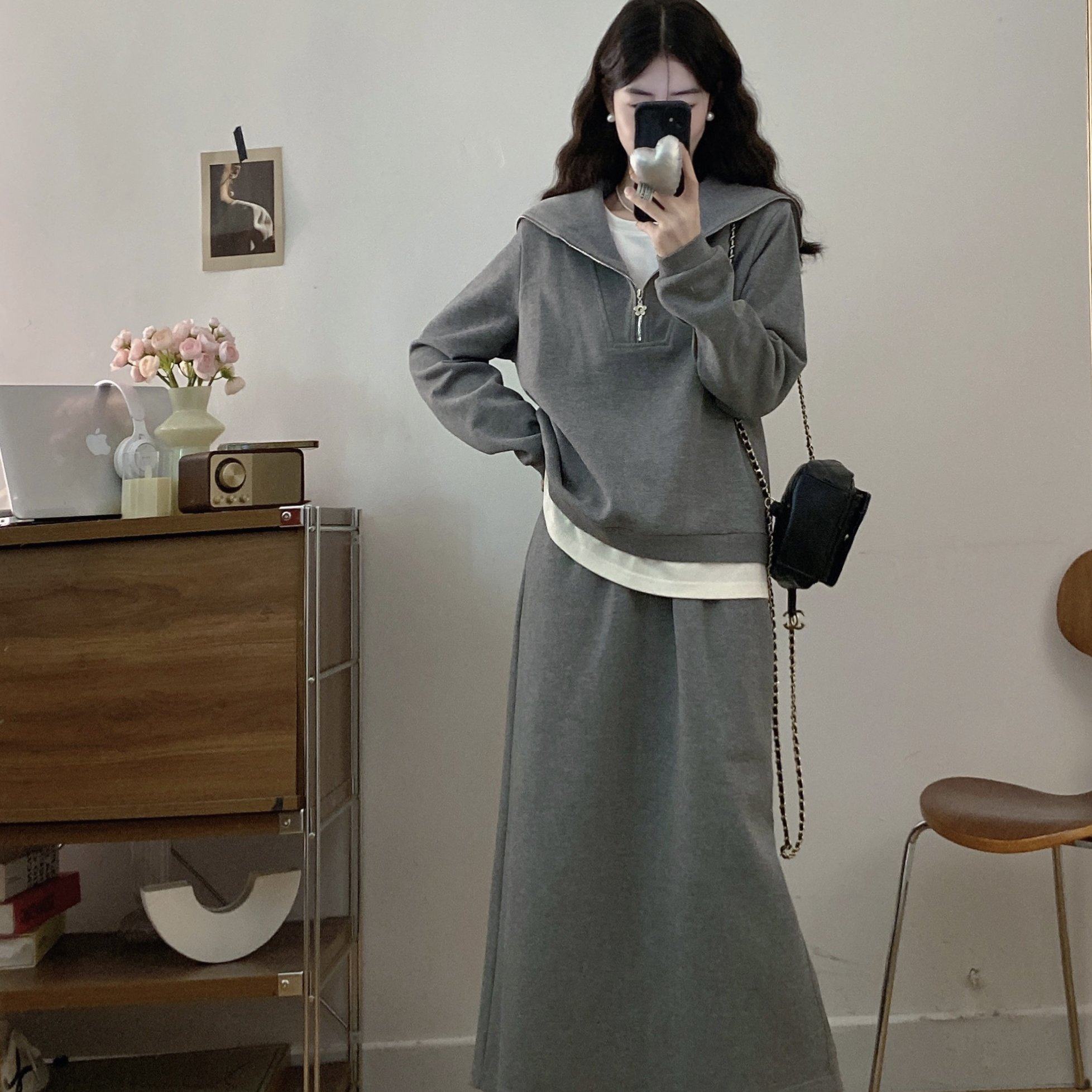 实拍大码女装秋季新款假两件卫衣半身裙长款两件套裙装,淘宝优惠券,粉丝福利购,淘宝优惠卷