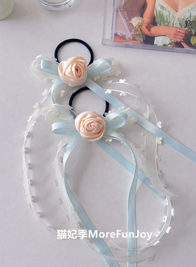 猫妃季MoreFunJoy原创春夏薄荷曼波长丝带蝴蝶结花朵发绳边夹头饰