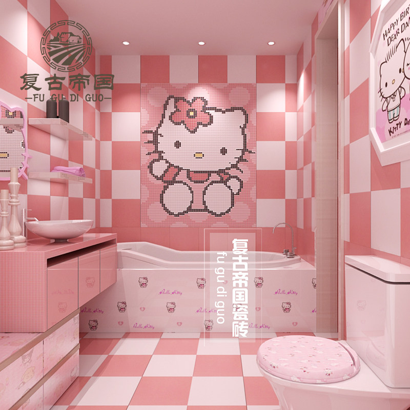 马赛克凯蒂猫粉色hellokitty瓷砖粉红色kt拼图地砖浴室卫生间墙砖