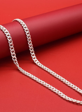 纯银999古巴链项链情侣潮牌足银