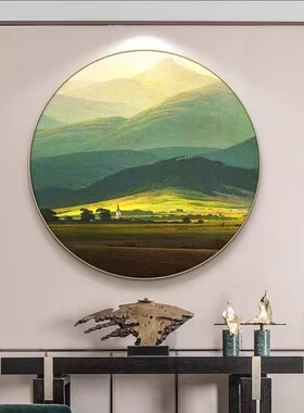 日照金山玄关装饰画圆形餐厅山水风景走廊过道挂画北欧正对门墙画