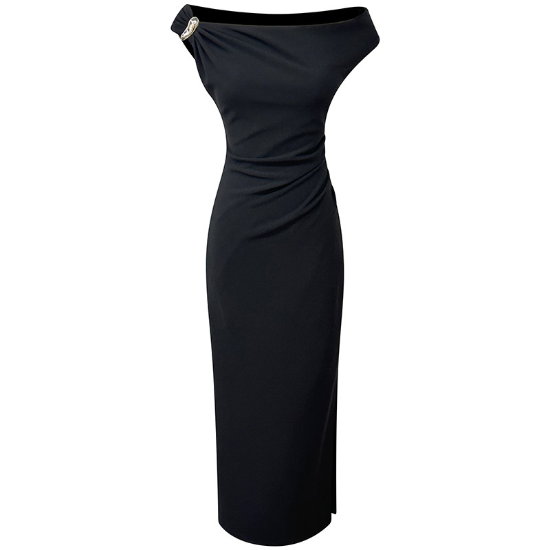 白色法式连衣裙高级感夏季新款露肩斜肩开叉性感修身领证礼服裙女,淘宝优惠券,粉丝福利购,淘宝优惠卷