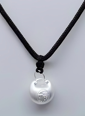 s925纯银小胖福项链女2024新款黑绳平安锁高级感实心吊坠项链爆款