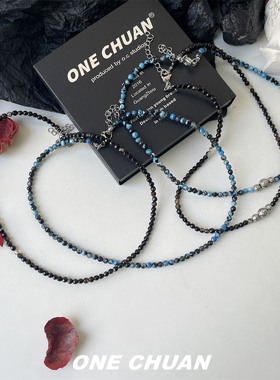 原创小众拼接玛瑙串珠项链女生欧美轻奢高级感新款情侣细锁骨链男