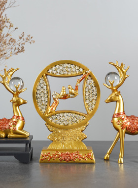 现代简约蓝色招财鹿摆件装饰品