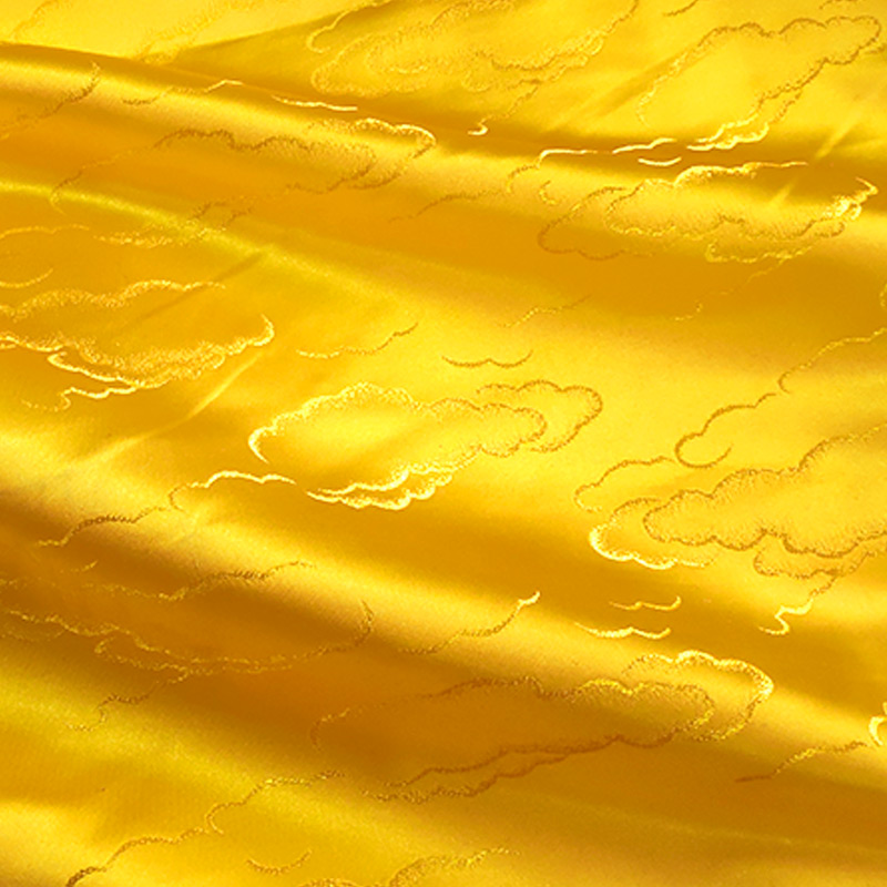 中国风传统复古金黄色刺绣提花云朵绸缎布料 DIY面料半米包邮 - 图1