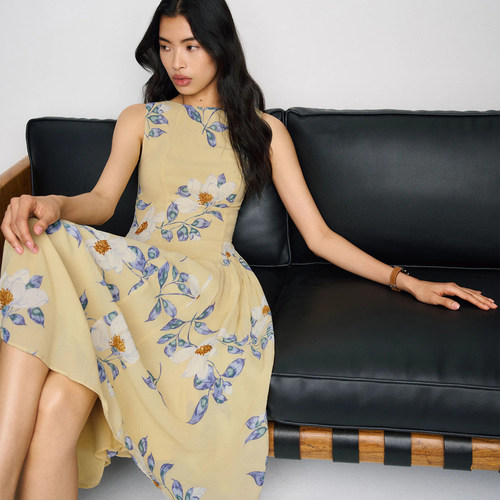 归己-reformation桔梗花复古无袖圆领连衣裙收腰显身材 A摆长裙女 - 图0