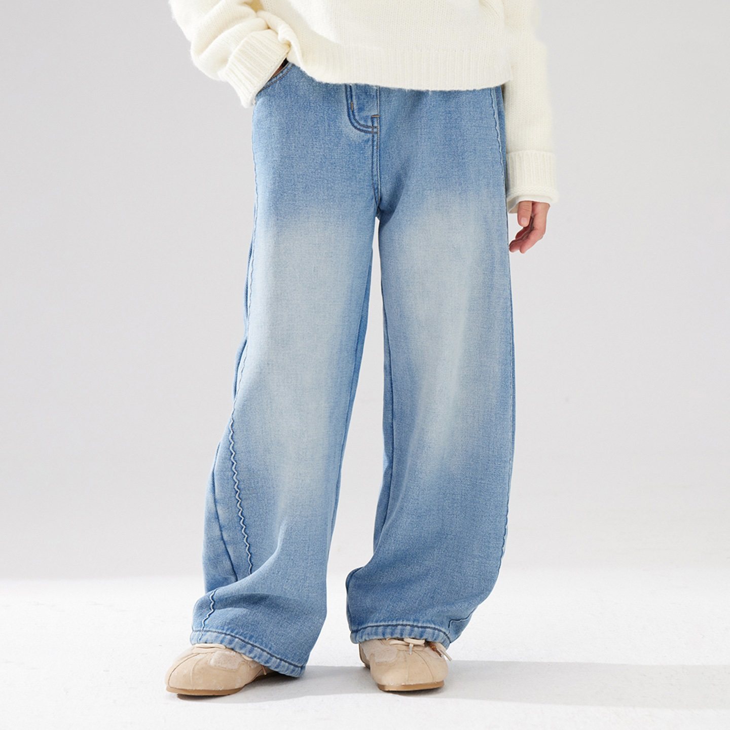 女童弯刀加绒牛仔裤秋冬直筒阔腿儿童装休闲宽松保暖裤子显瘦保暖,淘宝优惠券,粉丝福利购,淘宝优惠卷