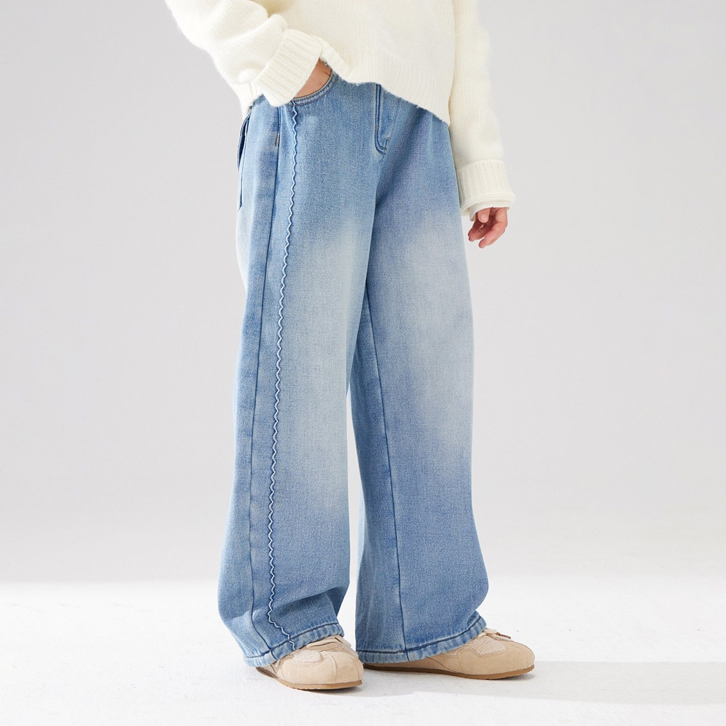 女童弯刀加绒牛仔裤秋冬直筒阔腿儿童装休闲宽松保暖裤子显瘦保暖,淘宝优惠券,粉丝福利购,淘宝优惠卷