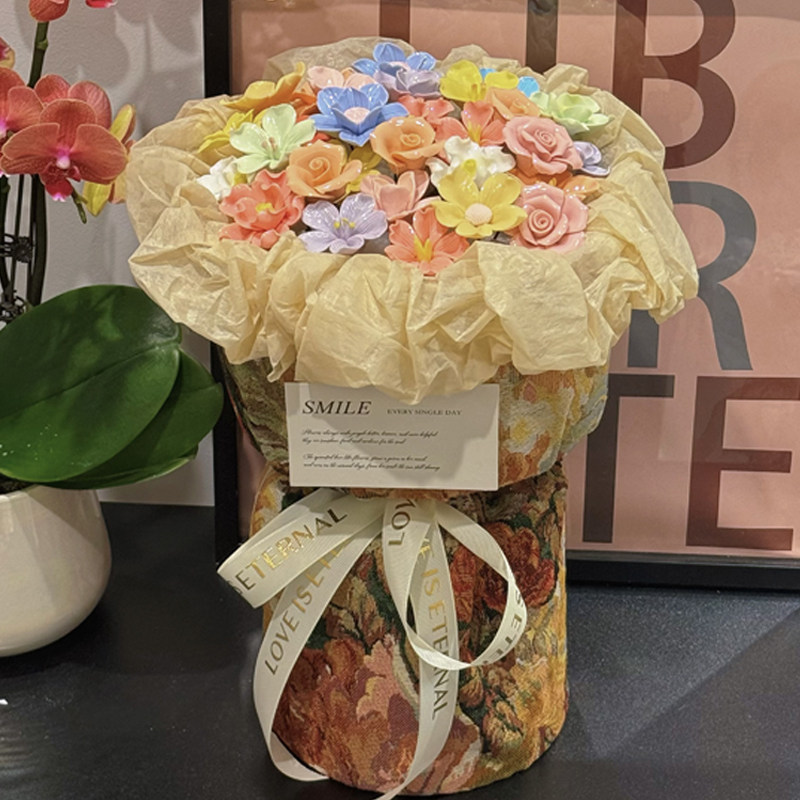 景德镇陶瓷花束成品小熊玩偶公仔生日礼物花束永生花送女生闺蜜