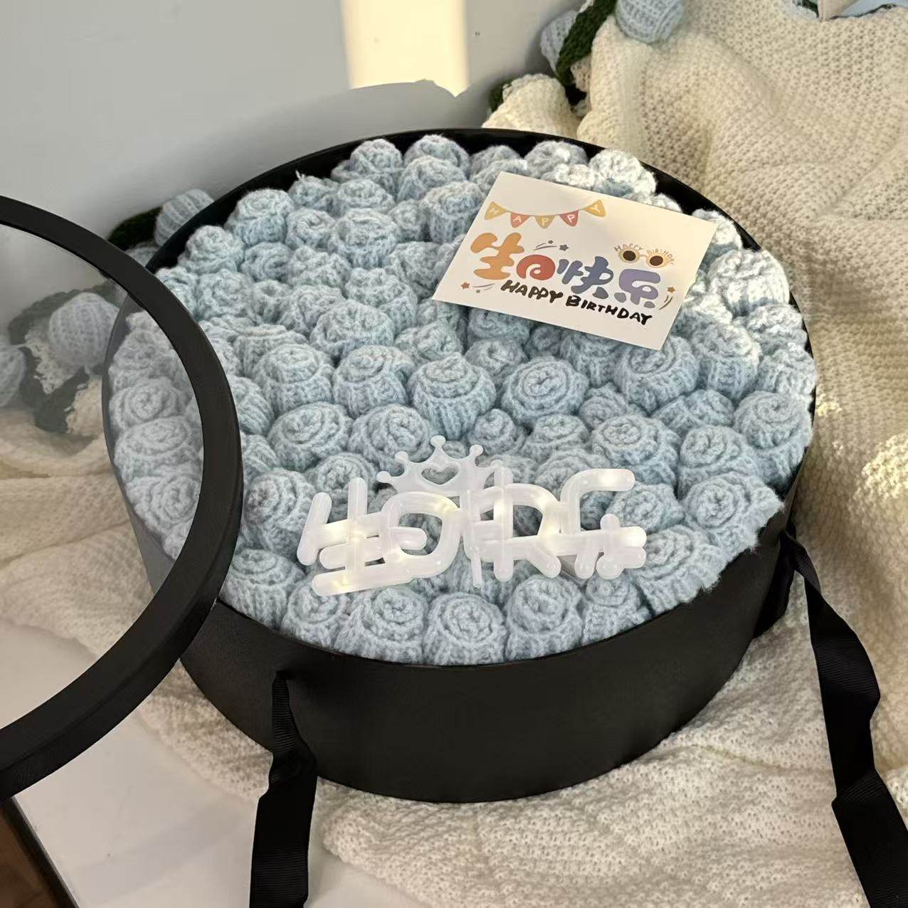 成品玫瑰花毯子冬天毛毯花束生日礼物女生手工编织披肩实用妇女节