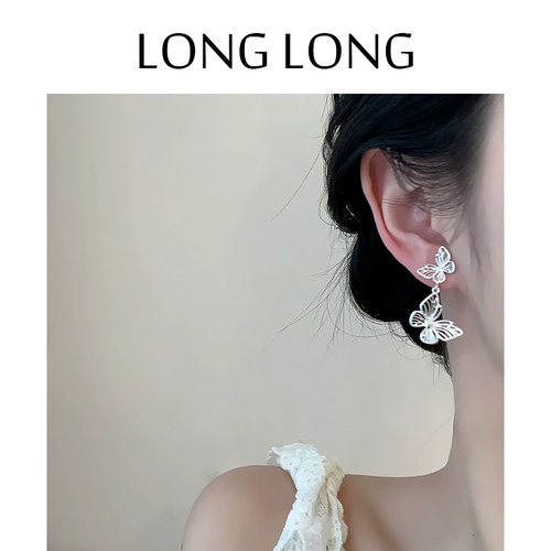 花丝镂空蝴蝶高级感时尚长款耳坠耳环女无耳洞蚊香盘耳夹气质耳饰 - 图2