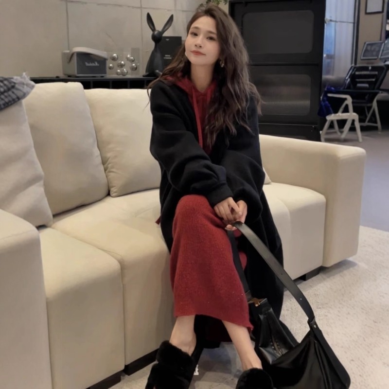 亮丝圣诞新年红色连帽长款打底衫毛衣裙秋冬女加厚宽松针织连衣裙,淘宝优惠券,粉丝福利购,淘宝优惠卷
