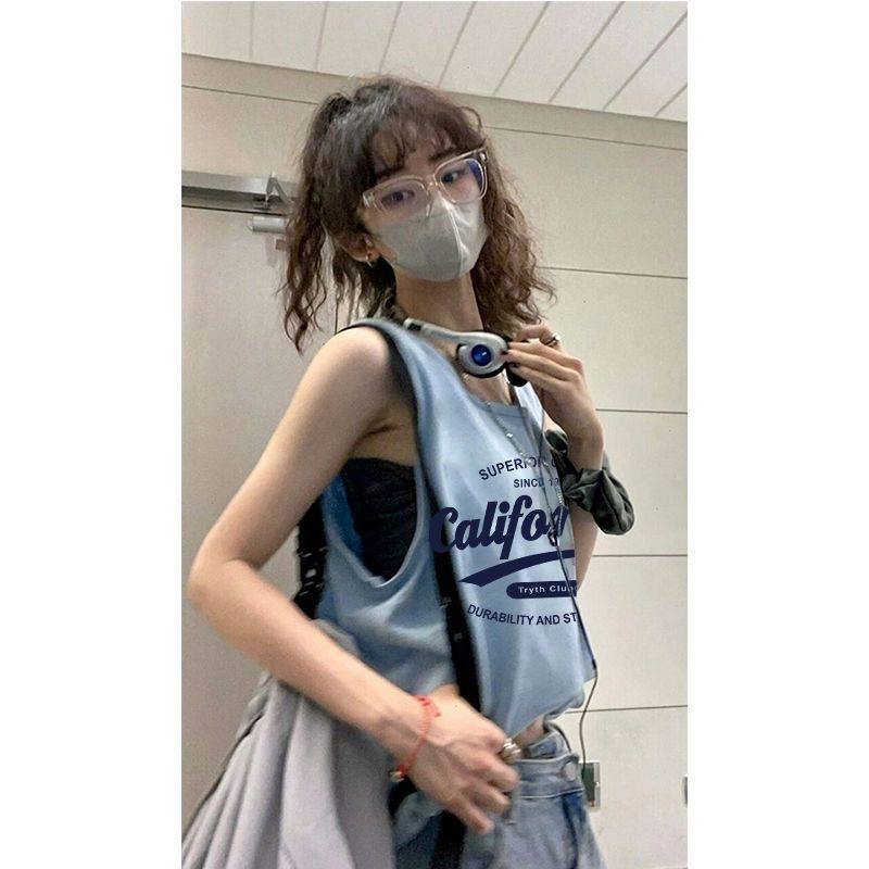 粉色字母休闲无袖背心女夏季多巴胺穿搭外穿宽松砍袖上衣吊带T恤,淘宝优惠券,粉丝福利购,淘宝优惠卷