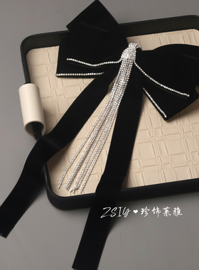 黑色飘带丝绒蝴蝶结头饰发夹