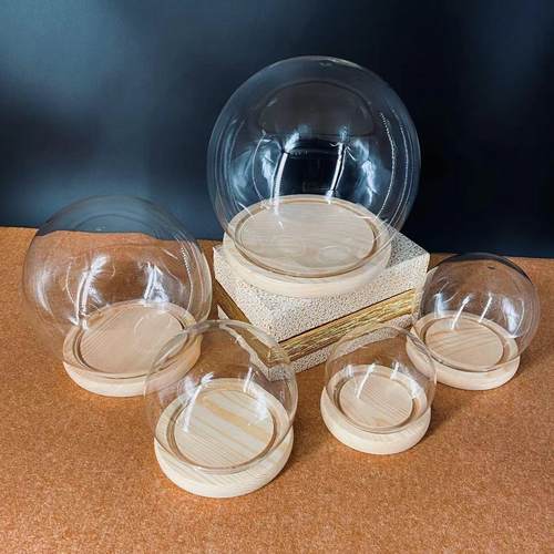 永生干花玻璃罩带灯圆形展示盒玻璃防尘罩盲盒透明手办发光防尘罩 - 图1