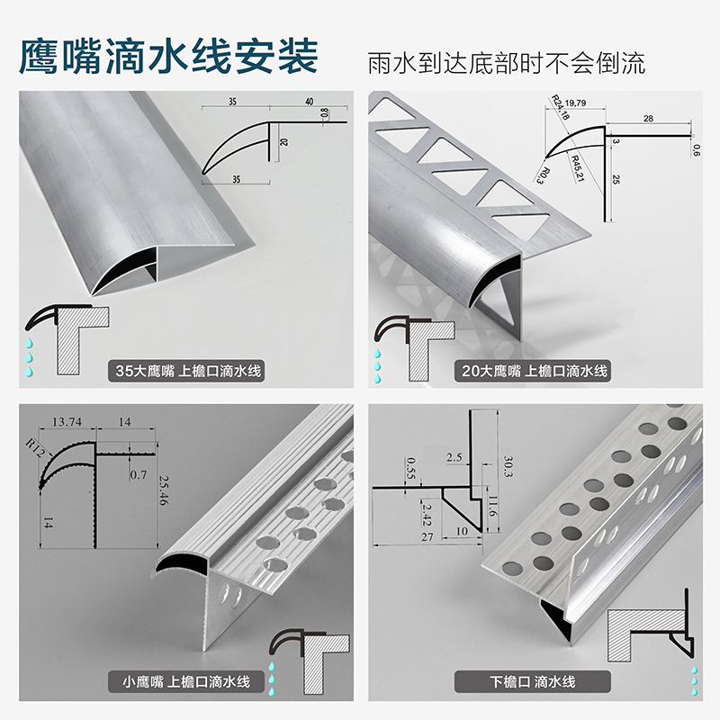 铝合金鹰嘴滴水线条 屋檐引水条防水防开裂外墙水包砂分隔条凹槽 - 图1