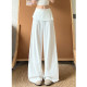 ສີຂາວ fake two piece butt curtain strap wide leg pants for women