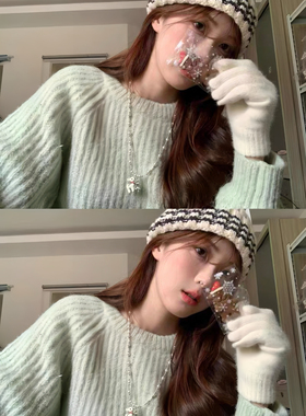 少女CEO张泽禹同款梦中小鹿圣诞新年款珍珠项链韩系小众毛衣链