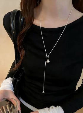 少女CEO水滴酒壶项链长款吊坠小众设计毛衣链配饰银色水滴项链