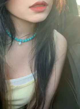 少女CEO【兰铃花】蓝绿相间串珠项链2024年新款小众颈链锁骨链