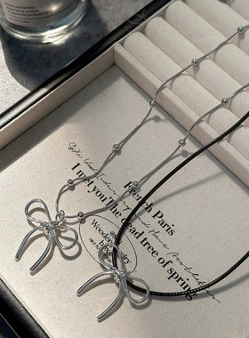 少女CEO 蝴蝶结皮绳毛衣链choker小众设计芭蕾风项链轻奢锁骨链