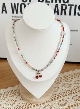 少女CEO【红了樱桃】串珠锁骨链小众设计复古百搭樱桃少女项链女