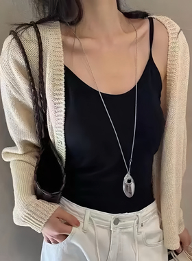 少女CEO向日葵欧尼同款重工设计厚重感银色项链毛衣链2024新款