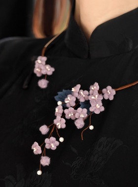 复古国风旗袍项链女小众设计感古典毛毡花朵项圈璎珞秋冬颈链配饰