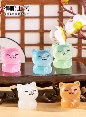 微景观树脂摆件卡通可爱夜光小猫动物摆件桌面汽车创意装饰品配件