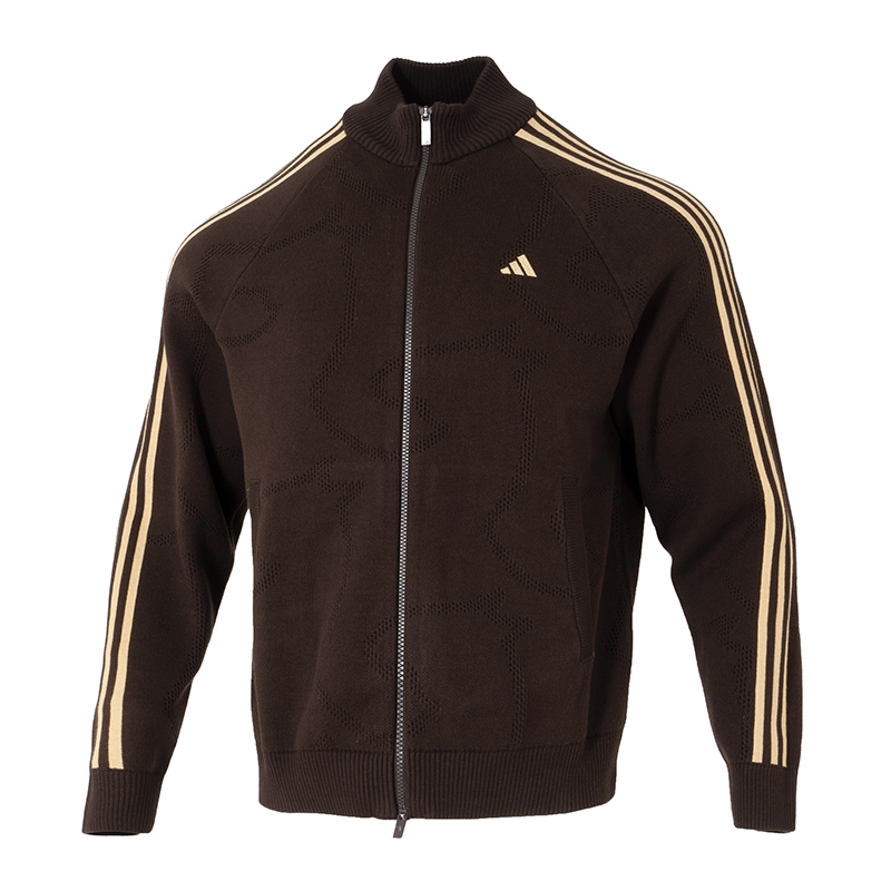 阿迪达斯男装2026新年款绞花针织棕色美式开衫立领夹克外套KE4060,淘宝优惠券,粉丝福利购,淘宝优惠卷