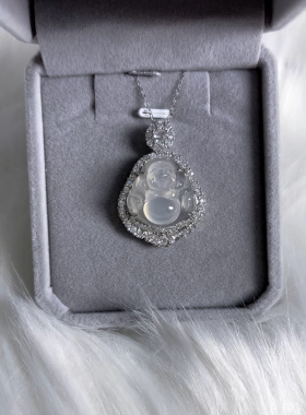 925银条中国风白玉髓吊坠大肚佛重工钻围镶新中式佛公项链女项链