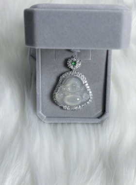 冰种玉髓招财大肚白冰佛公女款吊坠925银项链冰透佛公女款子