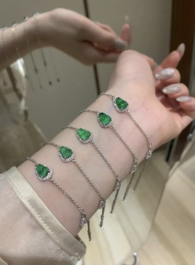 天然尾料正阳绿葫芦翡翠手链小清新新中式925银镶嵌