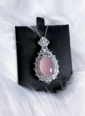 高冰玉髓蛋面吊坠项链新中式s925银链条女镶钻天然玉髓轻奢饰品