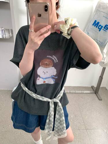 Nice studio奶思家夏上新韩系卡通图案短袖T恤女上衣潮 - 图1