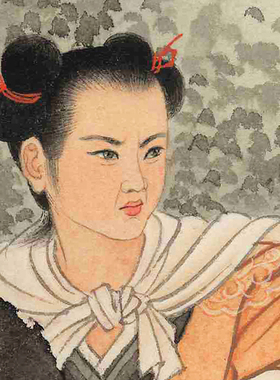 春秋高清微喷近现代风仕女工笔