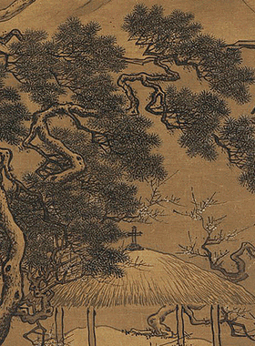 周臣策蹇访友图微喷打印明四家山水画临摹绢布画稿传统山水范本