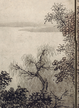 云谷等颜山水屏风高清微喷日本山水画临摹绢布画稿仿古山水画范本