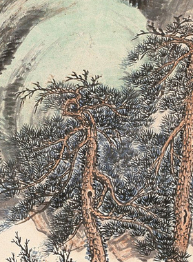 冯超然江亭松嶂图高清微喷近现代山水画临摹绢布画稿青绿山水画范