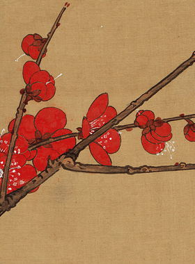 于非闇红梅鹧鸪图高清微喷工笔花鸟丝绢画传统花鸟画临摹彩色画稿