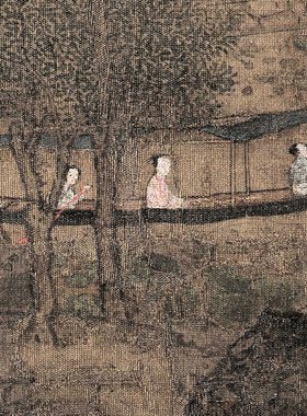 王诜莲塘泛舟图宋元山水小品仿古山水高清国画彩色临摹画稿底稿
