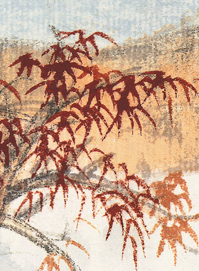 张大千仿董源华阳仙馆图高清国画彩色临摹底稿绢丝画仿古山水画